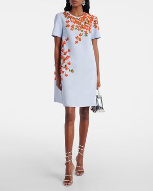 carolina herrera embroidered floral shift dress Carolina Herrera Floral-Embroidered Bow Sleeveless Mini Shift Dress