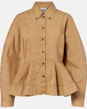 Ganni Peplum Cotton-Blend Shirt - Brown