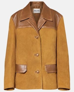 Miu Miu Leather-Trimmed Suede Jacket - Brown
