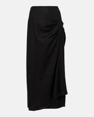 SIR. Dorian Ruched Linen-Blend Midi Skirt - Black