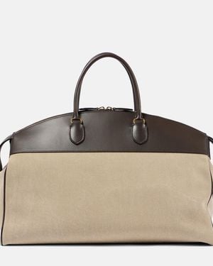 The Row George Xl Leather-Trimmed Denim Duffel Bag - Natural