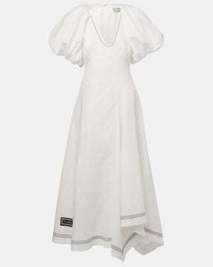 ALÉMAIS Magnolia Embroidered Linen Midi Dress - White