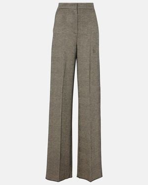 Max Mara Cognac Houndstooth Wool-Blend Straight Trousers - Grey