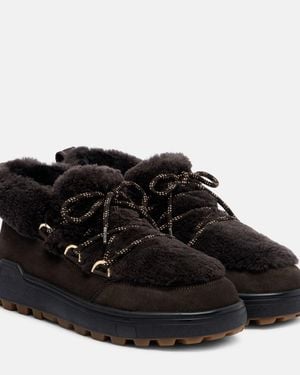 Bogner Chamonix Shearling-Trimmed Suede Ankle Boots - Black