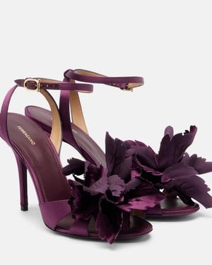 Ferragamo Ghilly 95 Floral-Applique Satin Sandals - Purple