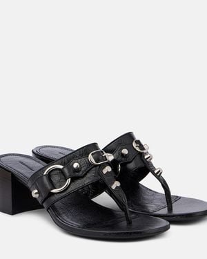 Balenciaga City 50 Studded Leather Thong Sandals - Black