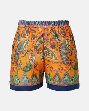 Etro Shorts De Tiro Alto Con Paisley - Naranja