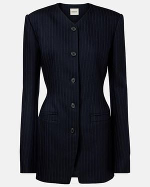 KHAITE Naran Pinstripe Wool-Blend Blazer - Blue