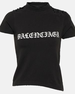 Balenciaga Logo-print Distressed-effect T-shirt - Black