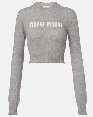 Miu Miu Cropped-Pullover Aus Wolle Und Kaschmir - Grau