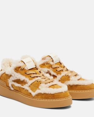 Balmain Shearling-Trimmed Suede Trainers - Metallic