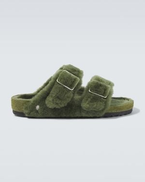 Birkenstock Arizona 1774 Shearling-Lined Suede Sandals - Green