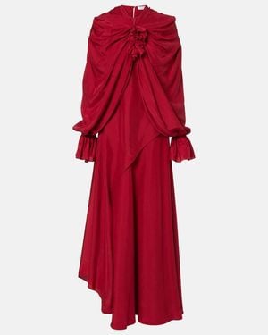 McQueen Draped Floral-Applique Silk Gown - Red