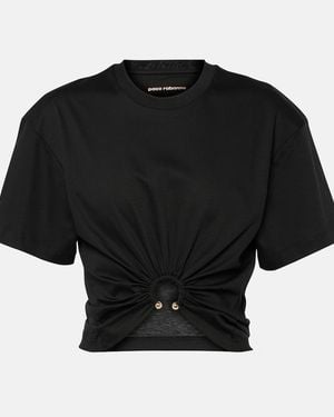 Rabanne Gathered Cotton Jersey Crop Top - Black