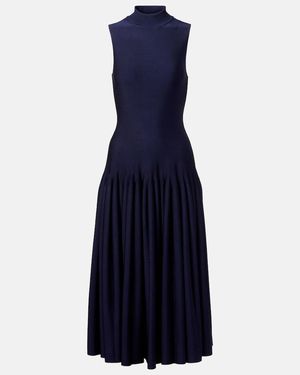 Alaïa Godet Midi Dress - Blue