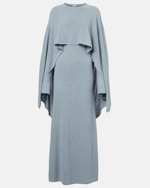 TOTEME Cape-Detail Silk Boucle Maxi Dress - Blue
