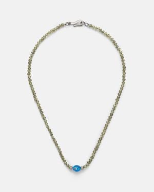 Ileana Makri Collar De Oro Blanco De 9 Ct Y Plata De Ley Con Granates Y Diamantes - Azul
