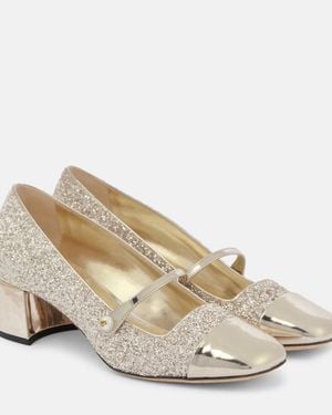Jimmy Choo Elisa 45 Glitter And Leather Court Shoes - Natural