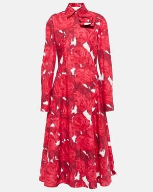Valentino Rose Moiré Midi Dress - Red