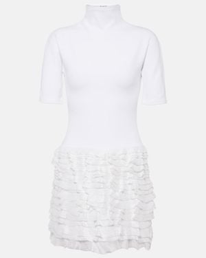Alaïa Ruffled High-Neck Jersey Minidress - White