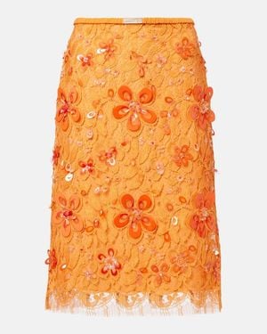 Gucci Embroidered Lace Midi Skirt - Orange