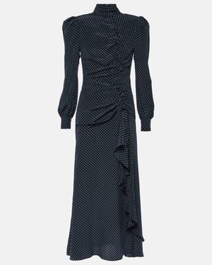 Alessandra Rich Ruched Silk Midi Dress - Blue