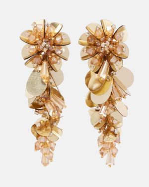 Boucles D'oreilles Oscar De La Renta - Fleurs Plaqué Or Avec Perles, Neuf Avec étiquettes