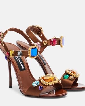 Dolce & Gabbana Keira 2.0 Embellished Satin Sandals - Brown