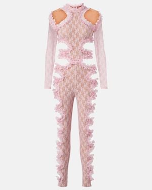 Self-Portrait X Christopher Kane Cutout Lace Catsuit - Pink