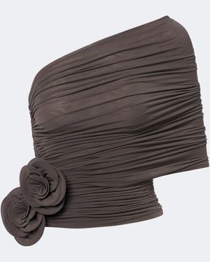 Magda Butrym Floral-Applique Draped Off-Shoulder Top - Brown