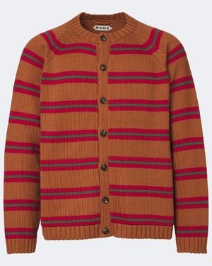 Bode Holly Striped Cotton And Wool Cardigan - Red