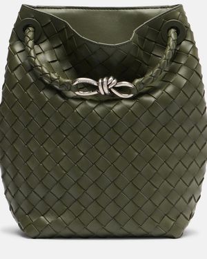 Bottega Veneta Andiamo Intrecciato Small Leather Bucket Bag - Green