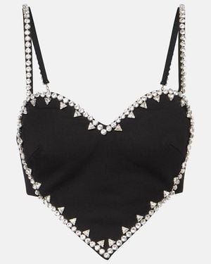 Area Heart Crystal-Embellished Crop Top - Black