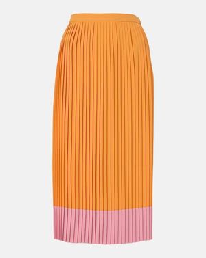 Dries Van Noten Colorblocked Pleated Midi Skirt - Orange