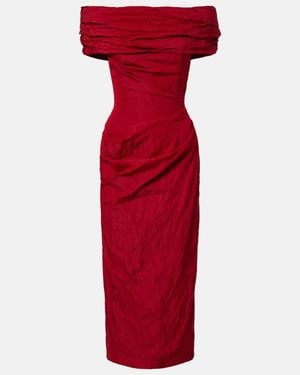 Magda Butrym Vestido Midi De Mezcla De Algodon Drapeado - Rojo