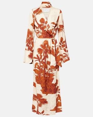 Johanna Ortiz Unmooring Tie-Neck Printed Maxi Dress - Orange