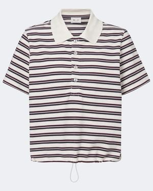 The Upside Sophie Cropped Striped Pique Polo Shirt - White
