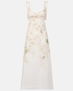 Zimmermann Balance Floral Linen Midi Dress - Natural