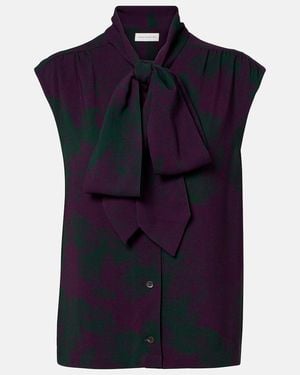Dries Van Noten Printed Tie-Neck Top - Blue