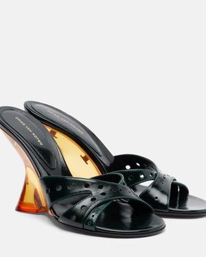 Dries Van Noten Patent Leather Wedge Mules - Green