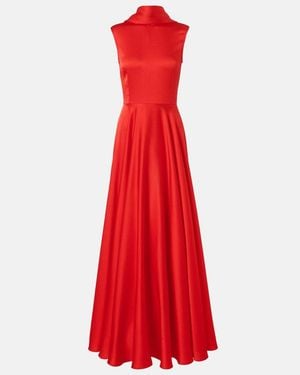 Solace London Emelia Scarf-Detail Satin Gown - Red