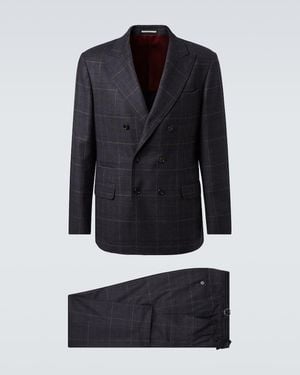 Brunello Cucinelli Checked Cashmere And Wool Suit - Blue