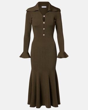 Self-Portrait Ribbed-Knit Midi Dress - Natural