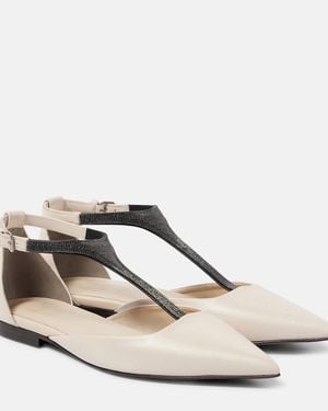 Brunello Cucinelli Monili Leather Flats - Metallic