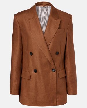 Brunello Cucinelli Double-Breasted Linen Blazer - Brown