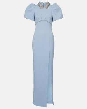 Rebecca Vallance Amery Embellished Puff-Sleeve Gown - Blue