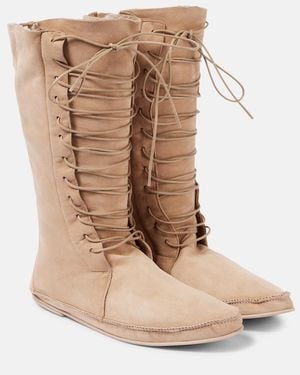 The Row Tyler Suede Lace-Up Boots - Natural