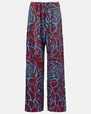 Dries Van Noten Floral Jersey Straight Trousers - Blue