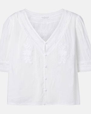 Velvet Mavis Lace-Trimmed Cotton Blouse - White