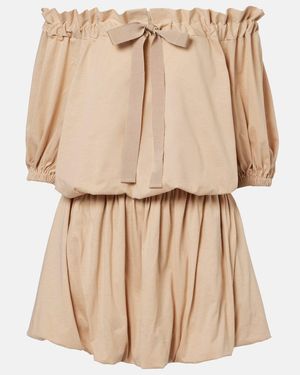 Patou Tie-Neck Cotton Faille Minidress - Natural
